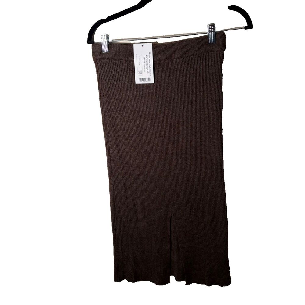 12th Tribe Skirt Women's Small Knit Brown Sweater Pull On Ribbed Casual